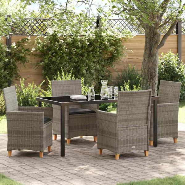 ARDEBO.de - 5-teiliges Garten-Esszimmer-Set mit Kissen Grau Poly-Rattan
