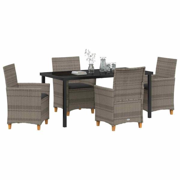 5-teiliges Garten-Esszimmer-Set mit Kissen Grau Poly-Rattan