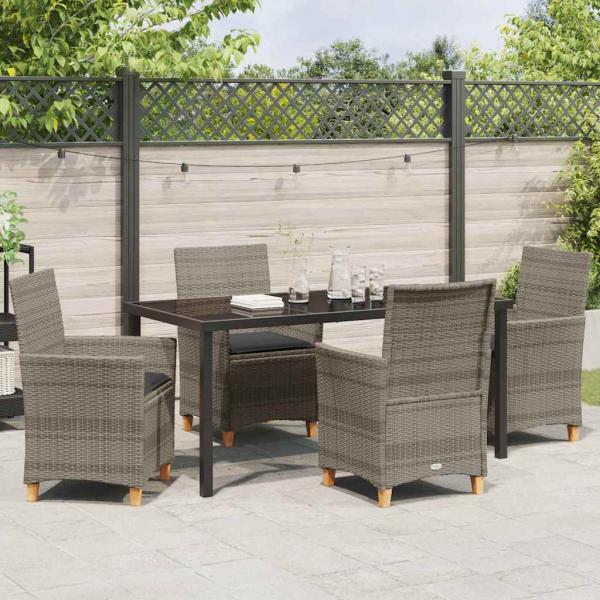 5-teiliges Garten-Esszimmer-Set mit Kissen Grau Poly-Rattan