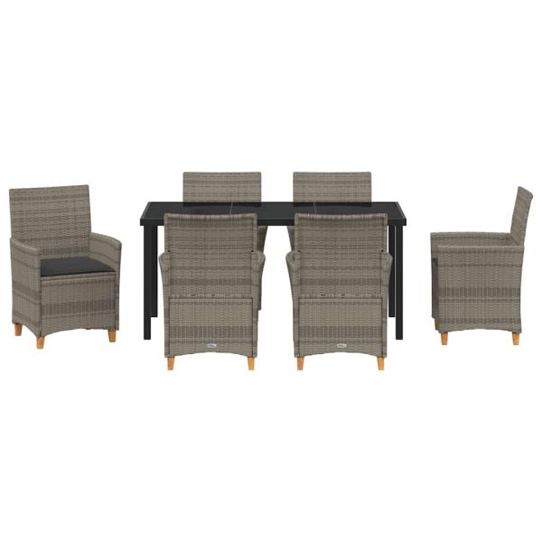 7-teiliges Garten-Ess-Set mit Kissen Grau Poly-Rattan