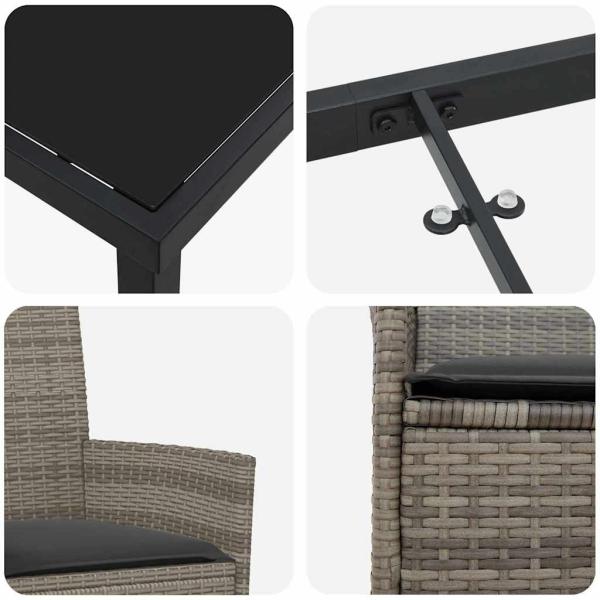 7-teiliges Garten-Ess-Set mit Kissen Grau Poly-Rattan