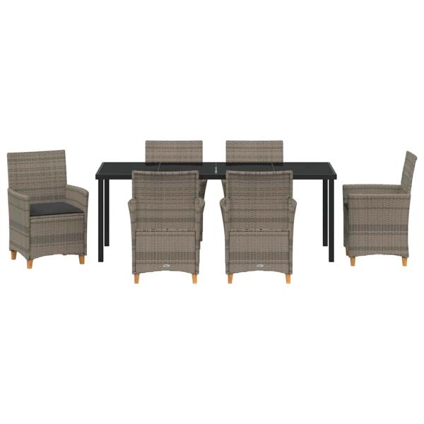 7-teiliges Garten-Ess-Set mit Kissen Grau Poly-Rattan