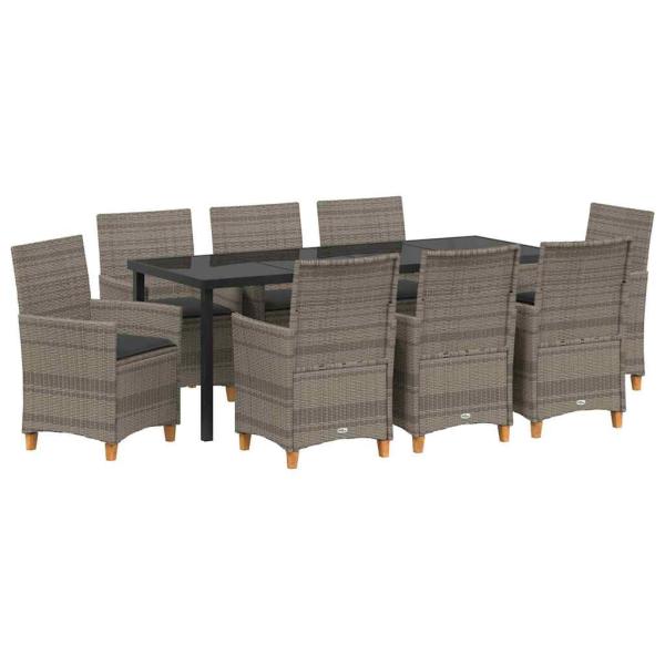 Garten Essgruppe 9 pcs Grau Poly-Rattan