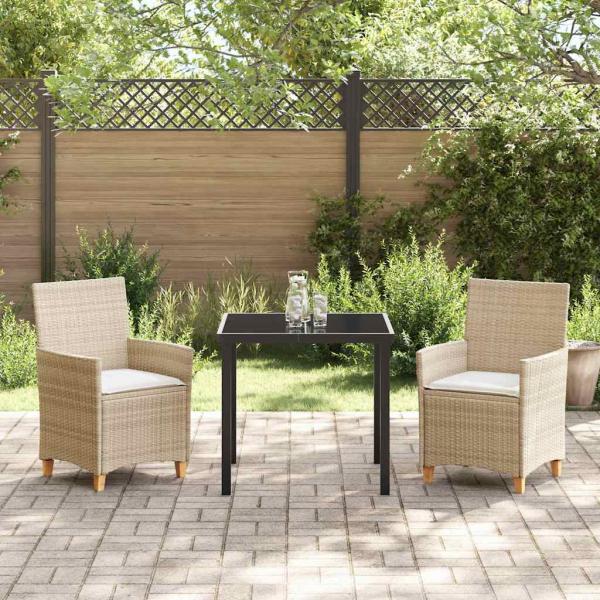3-teiliges Garten-Ess-Set mit Kissen Beige Poly-Rattan