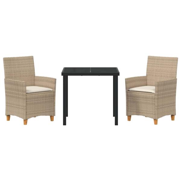 3-teiliges Garten-Ess-Set mit Kissen Beige Poly-Rattan