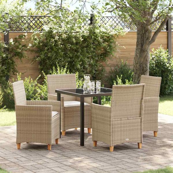 ARDEBO.de - 5-teiliges Garten-Essset mit Kissen Beige Poly Rattan