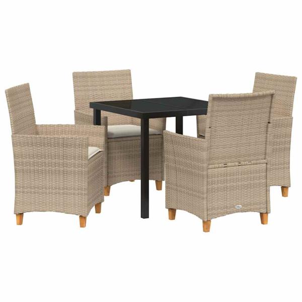 5-teiliges Garten-Essset mit Kissen Beige Poly Rattan