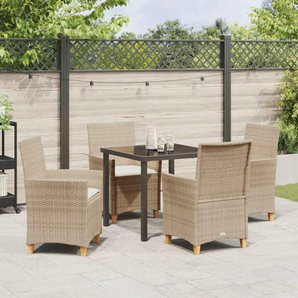 5-teiliges Garten-Essset mit Kissen Beige Poly Rattan