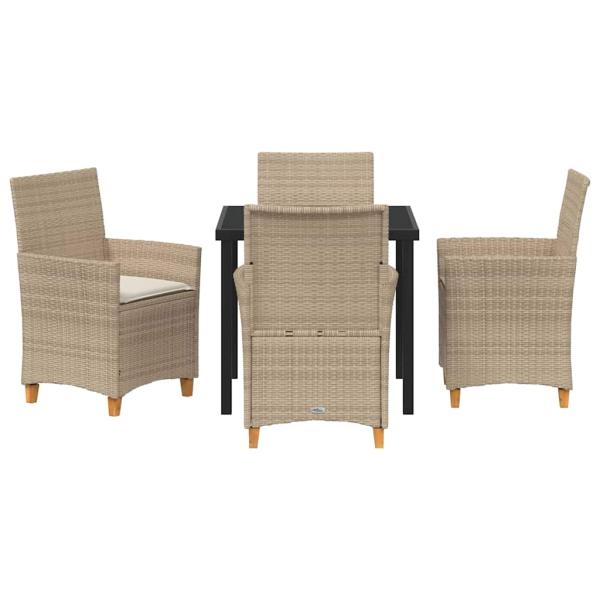 5-teiliges Garten-Essset mit Kissen Beige Poly Rattan