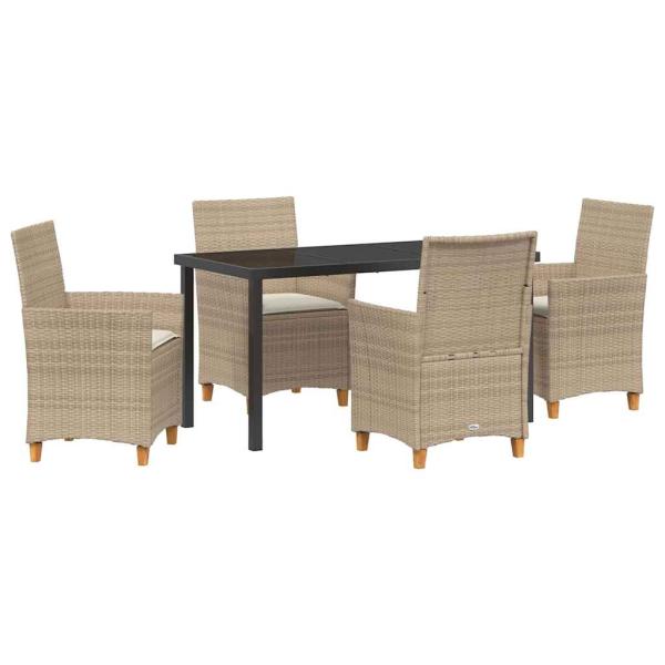 5-teiliges Gartenmöbel-Set mit Kissen Beige Poly-Rattan