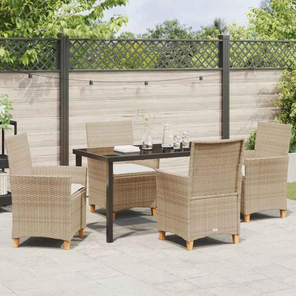 5-teiliges Gartenmöbel-Set mit Kissen Beige Poly-Rattan
