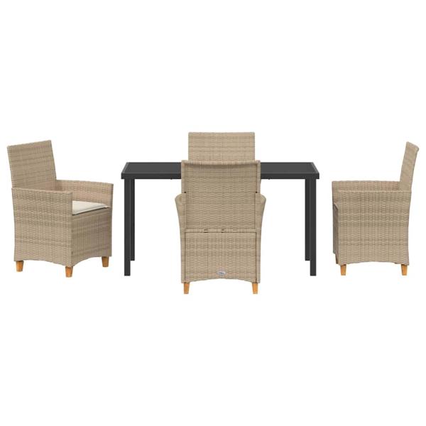 5-teiliges Gartenmöbel-Set mit Kissen Beige Poly-Rattan