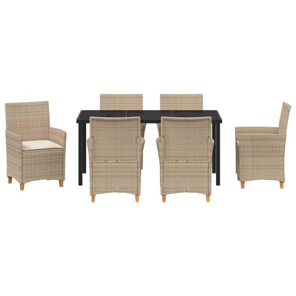 7-teiliges Garten-Ess-Set mit Kissen Beige Poly-Rattan
