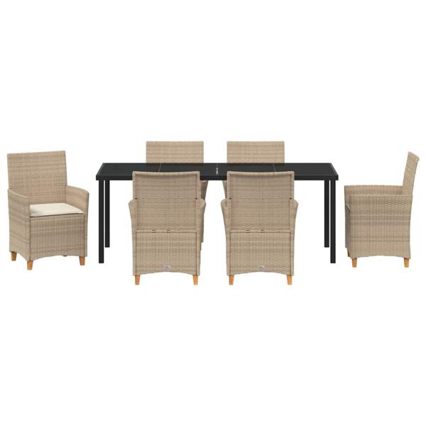 7-teiliges Garten-Ess-Set mit Kissen Beige Poly Rattan