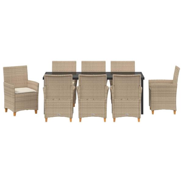 9-teiliges Garten-Essset mit Kissen Beige Poly-Rattan