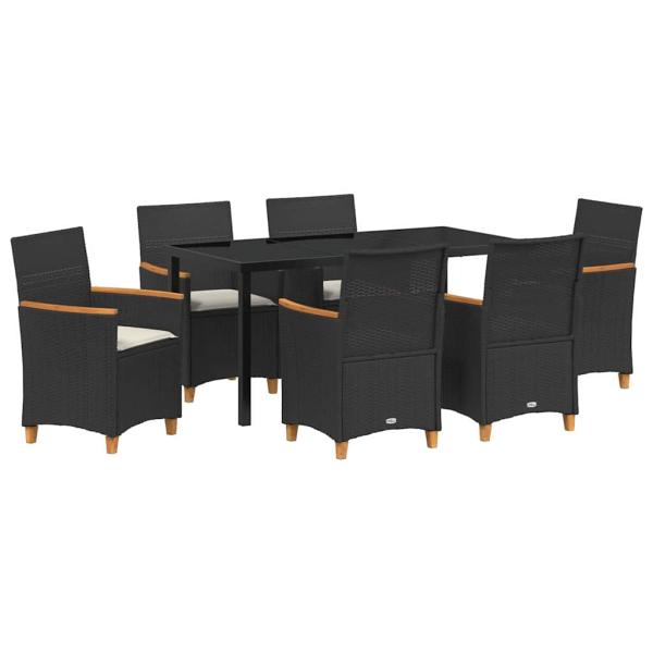 7-teiliges Garten-Dining-Set mit Kissen Schwarz Poly-Rattan