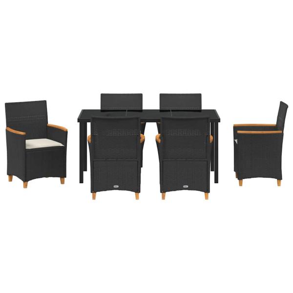 7-teiliges Garten-Dining-Set mit Kissen Schwarz Poly-Rattan