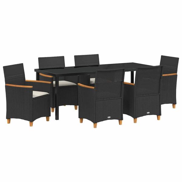 ARDEBO.de - 7-teiliges Garten-Ess-Set mit Kissen Schwarz Poly-Rattan