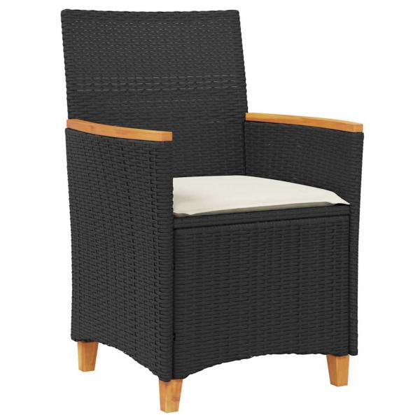 7-teiliges Garten-Ess-Set mit Kissen Schwarz Poly-Rattan