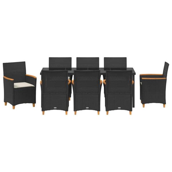 9-teiliges Garten-Esszimmer-Set mit Kissen Schwarz Poly-Rattan