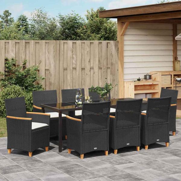 Garten Essgruppe 9 stk. Schwarz Poly-Rattan