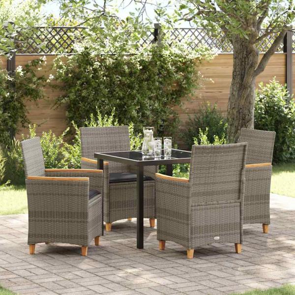 ARDEBO.de - 5-teiliges Garten-Esszimmer Set mit Kissen Grau Poly-Rattan