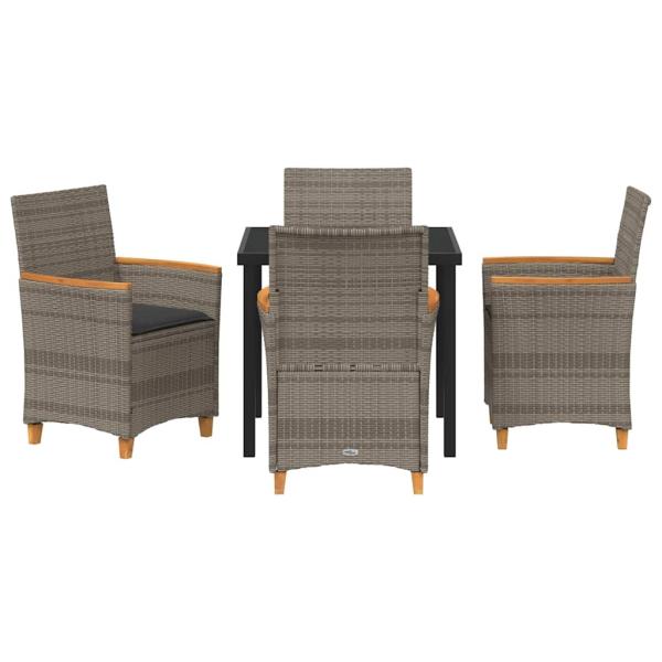 5-teiliges Garten-Esszimmer Set mit Kissen Grau Poly-Rattan