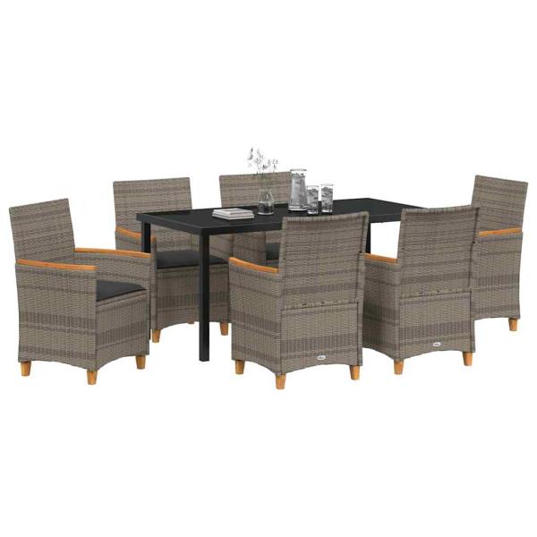 7-teiliges Garten-Essgruppe mit Kissen Grau Poly Rattan