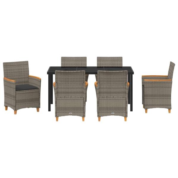 7-teiliges Garten-Essgruppe mit Kissen Grau Poly Rattan