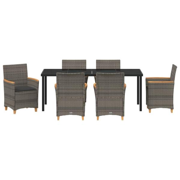 7-teiliges Garten-Dining-Set mit Kissen grau Poly-Rattan