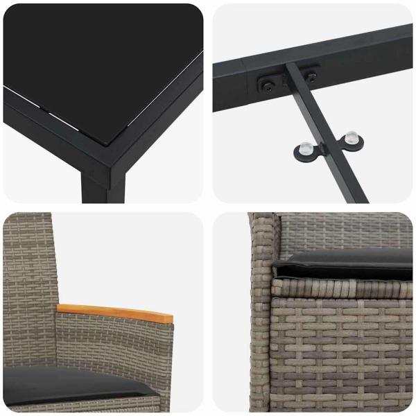 9-teiliges Garten-Essset mit Kissen Grau Poly Rattan