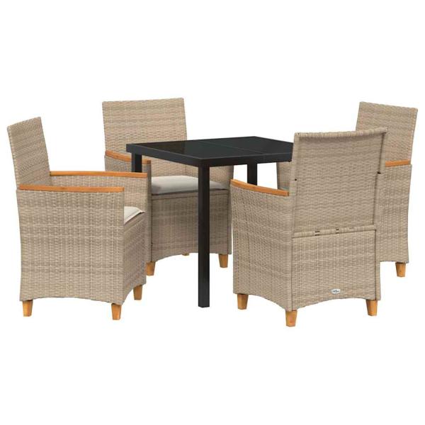 5-teiliges Garten-Ess-Set mit Kissen Beige Poly-Rattan