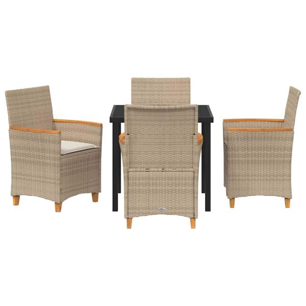 5-teiliges Garten-Ess-Set mit Kissen Beige Poly-Rattan