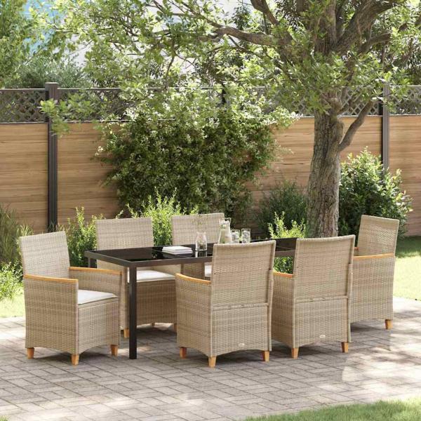 ARDEBO.de - Garten Essgruppe 7 pcs Beige Poly-Rattan