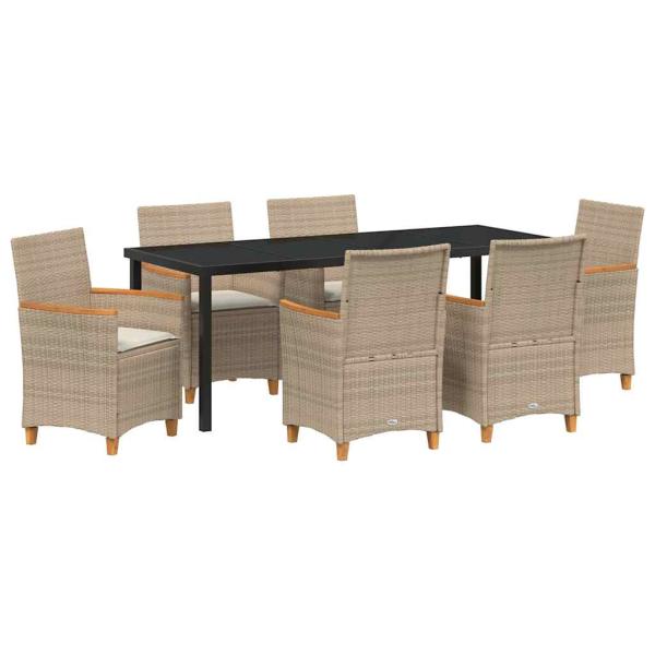 Garten Essgruppe 7 pcs Beige Poly-Rattan