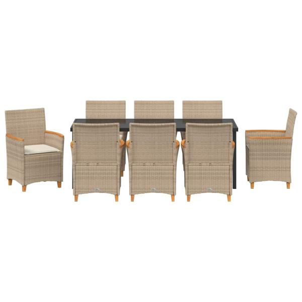9-teiliges Garten-Essstuhl-Set mit Kissen Beige Poly Rattan