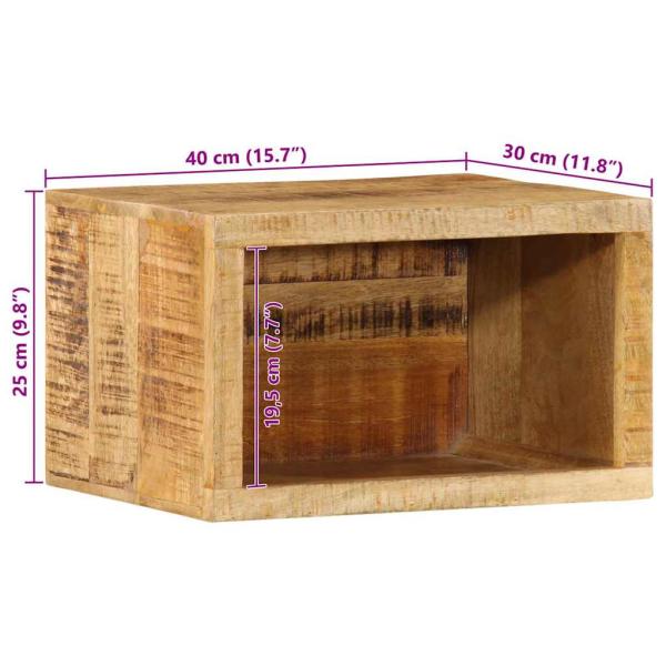 wandmontierter Nachttisch 40x30x25 cm Massivholz Rohes Mango