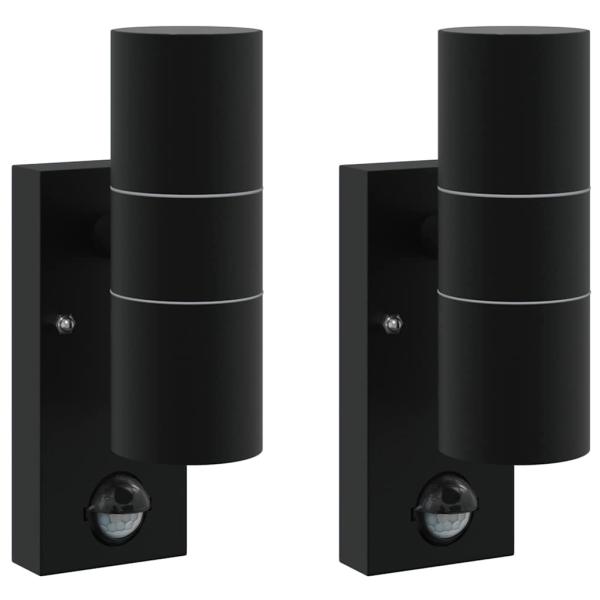 Außenwandleuchten mit Sensor 2er Set Schwarz Edelstahl IP44