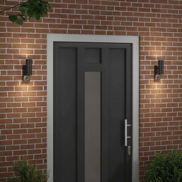 Außenwandleuchten mit Sensor 2er Set Schwarz Edelstahl IP44