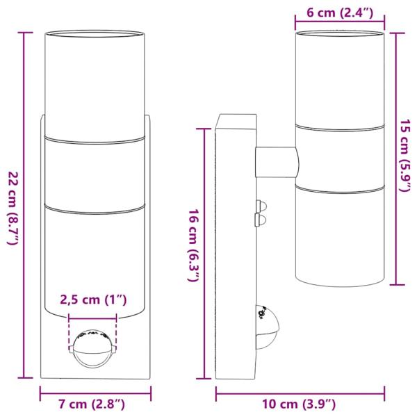 Außenwandleuchten mit Sensor 2er Set Schwarz Edelstahl IP44