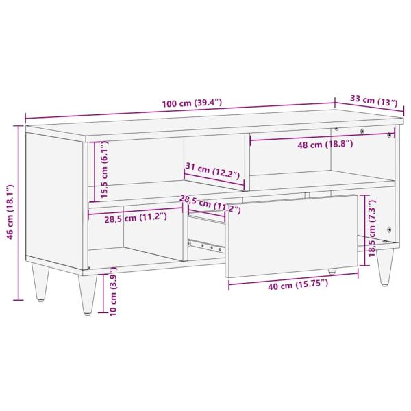 TV-Schrank 100x33x46 cm aus massivem Mangoholz