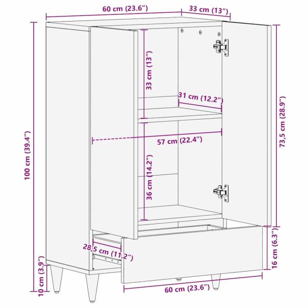 Highboard 60x33x100 cm Massivholz Mango