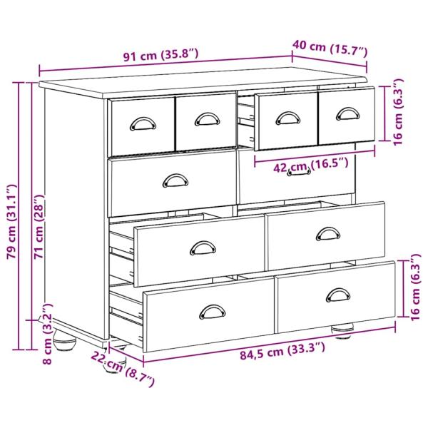 Kommode 'ASKIM'Honigbraun 91x40x79 cm Massivholz Kiefer