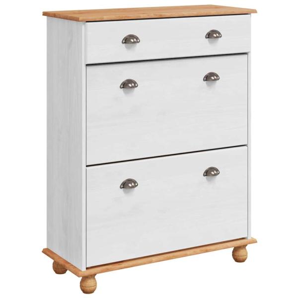 Schuhschrank ASKIM Weiß 85x35x108 cm Aus massivem Kiefernholz