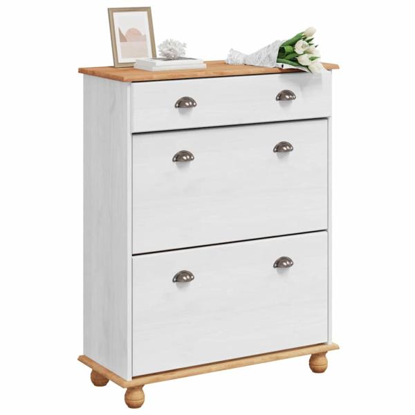 Schuhschrank ASKIM Weiß 85x35x108 cm Aus massivem Kiefernholz