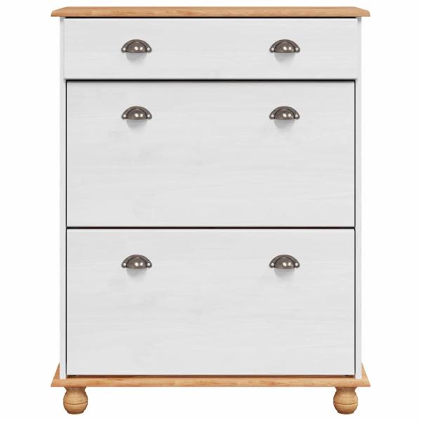 Schuhschrank ASKIM Weiß 85x35x108 cm Aus massivem Kiefernholz