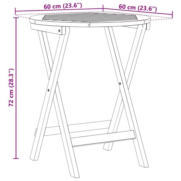 Klappbarer Gartentisch Rund Ø60x72 cm Massivholz Akazie