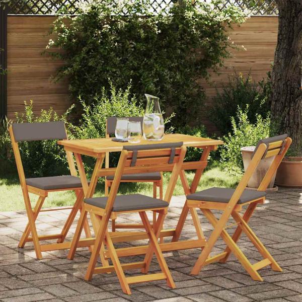 ARDEBO.de - 5-teiliges faltbares Bistro Set mit Kissen aus solidem Akazienholz