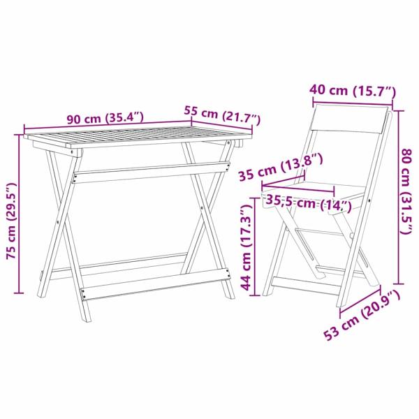 5-teiliges faltbares Bistro Set mit Kissen aus solidem Akazienholz