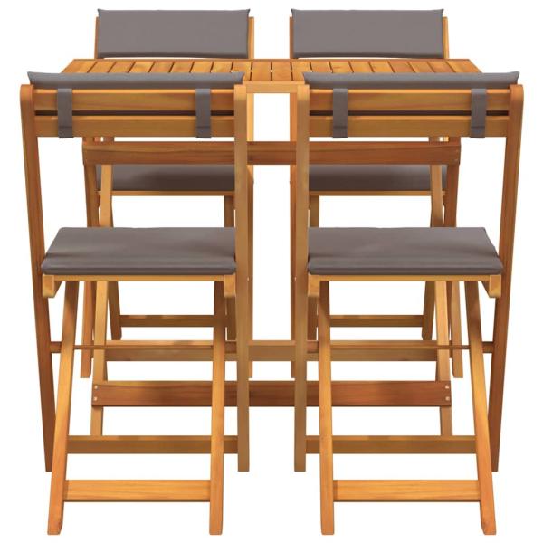 5-teiliges faltbares Bistro Set mit Kissen aus solidem Akazienholz